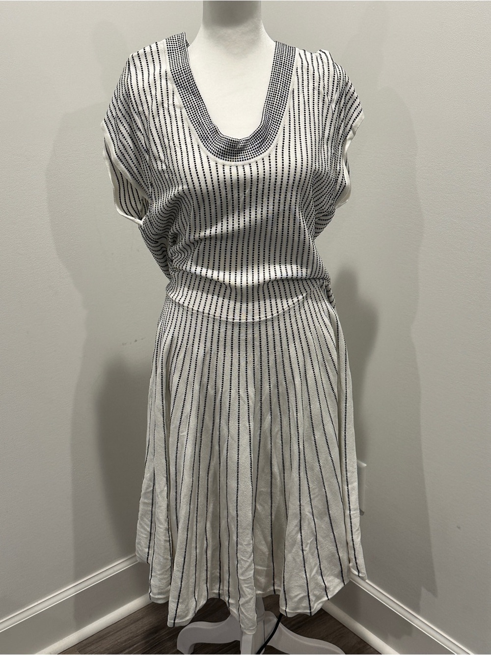 Striped White and Black Cap-Sleeve Dress